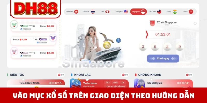 Vào mục xổ số trên giao diện theo hướng dẫn